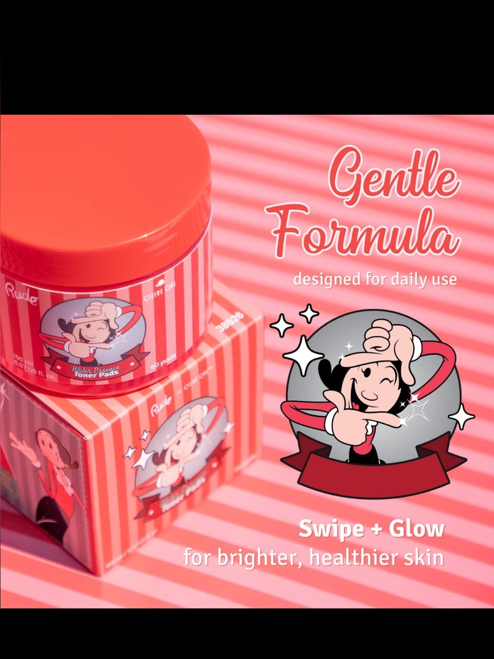 Rude Cosmetics x Olive Oyl Water Essence Toner Pads – 60 Count – NEW